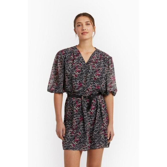 Rebecca Minkoff Isabella Ditsy 3/4 Sleeve Dress Fuschia Multi ( XS ) - Picture 3 of 3